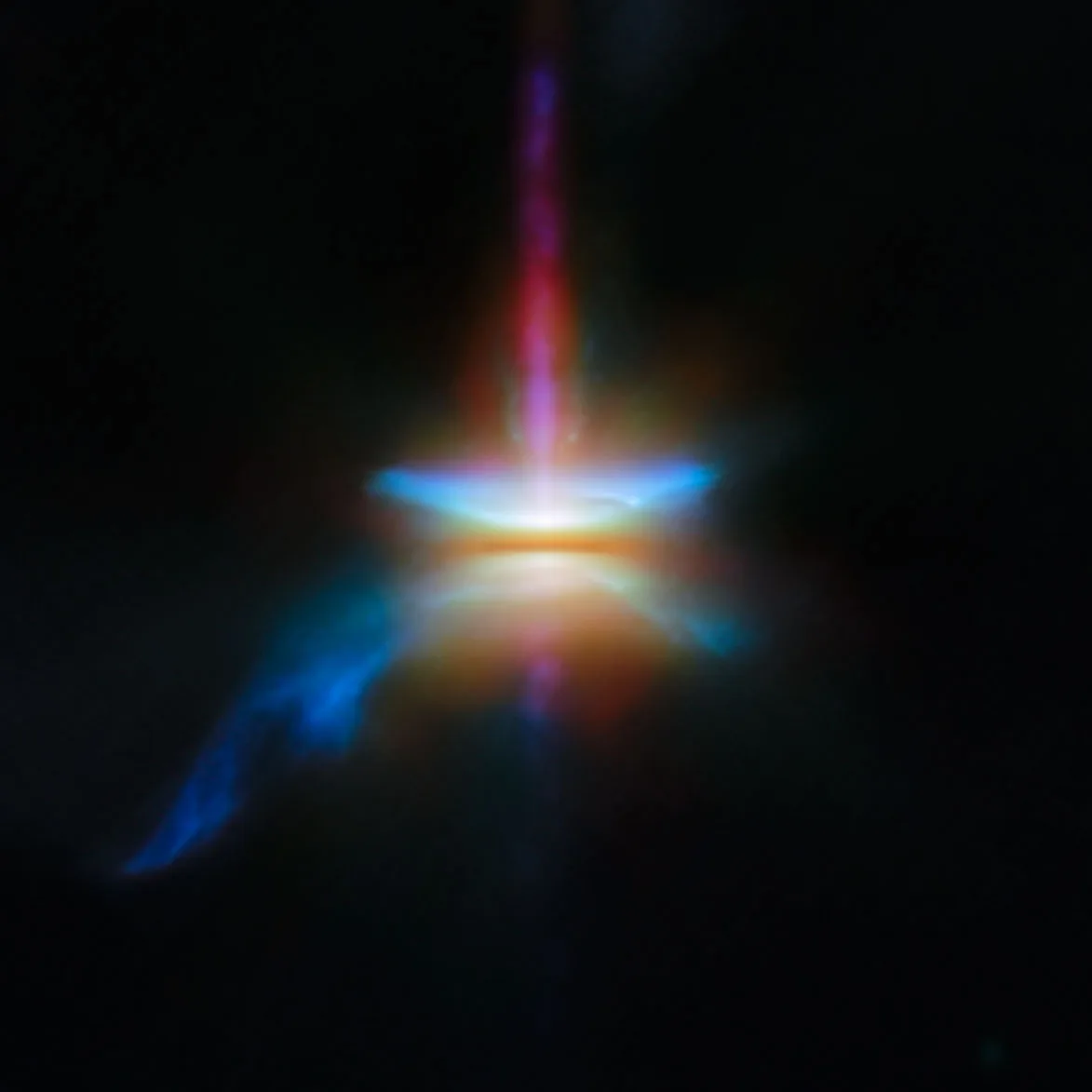 disc Protoplanetary disc, with newborn star at centre.